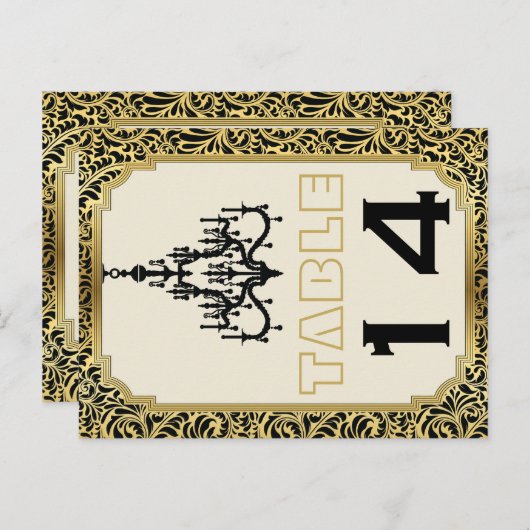 Art Deco kroonluchter zwart, gouden tafel nummer Briefkaart (Voorkant / Achterkant)