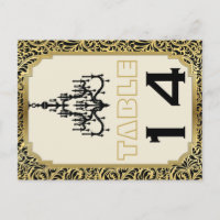 Art Deco kroonluchter zwart, gouden tafel nummer