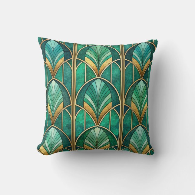 Art deco kussen met geometrisch groen patroon  (Voorkant)