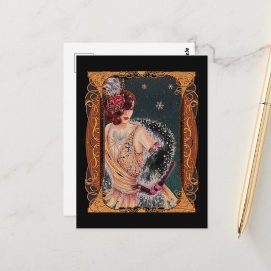 Art Deco Lady 1920s Briefkaart (Voorkant / Achterkant in situ)