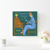 Art Deco Lady Auteur op schrijfbureau in blauw Vierkante Klok (Huis)