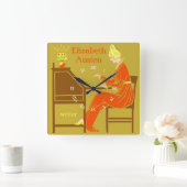 Art Deco Lady Auteur op schrijfbureau in Oranje Vierkante Klok (Huis)