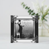 Art Deco Lady Black White Champagne Birthday Party Kaart (Staand voorkant)