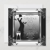 Art Deco Lady Black White Champagne Birthday Party Kaart (Voorkant)
