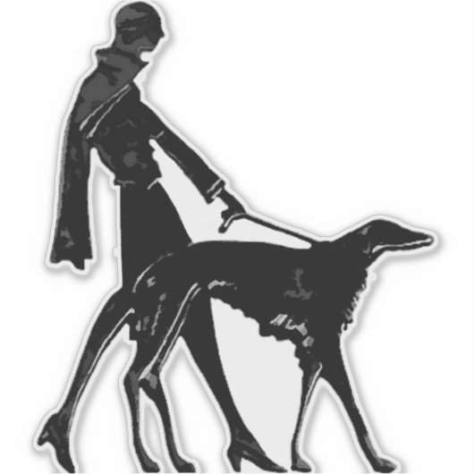 Art Deco Lady en Borzoi Die Cut Vinyl Sticker (Voorkant)