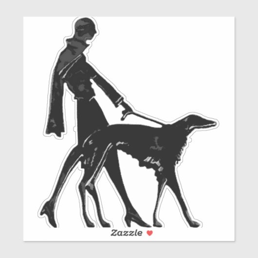 Art Deco Lady en Borzoi Die Cut Vinyl Sticker (Vel)