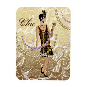 Art Deco Lady Gold Lace Magneet