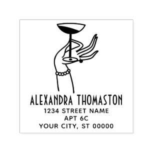 Art Deco Lady Hand Holding Champagne Glas Adres Zelfinktende Stempel