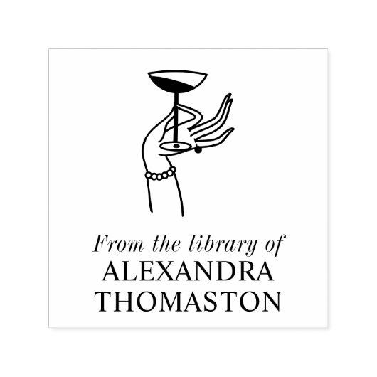 Art Deco Lady Hand Holding Champagne Glas Boek Zelfinktende Stempel (Design)