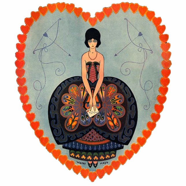 Art Deco Lady Heart Staand Fotobeeldje (Voorkant)