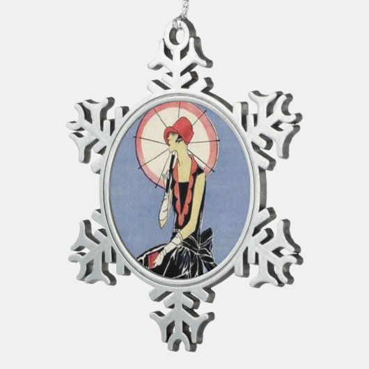 Art Deco Lady in Little Black Dress Tin Sneeuwvlok Ornament (Rechts)