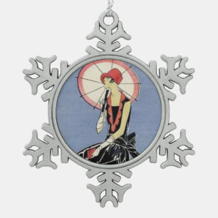 Art Deco Lady in Little Black Dress Tin Sneeuwvlok Ornament