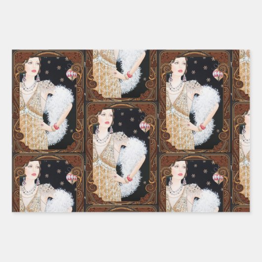 Art Deco Lady in Window Inpakpapier Vel (Voorkant 3)