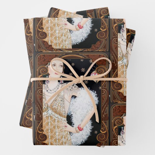 Art Deco Lady in Window Inpakpapier Vel (In situ)