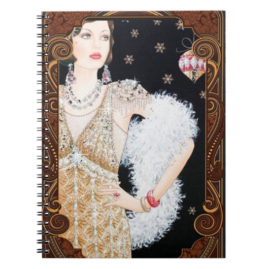 Art Deco Lady Kerst  Notitieboek (Voorkant)
