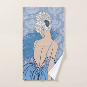 Art Deco Lady met Damask - BIANCA: Blauwe maandag Handdoek