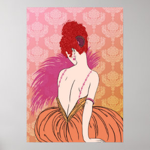 Art Deco Lady met Damask - BIANCA: Melon Melange Poster