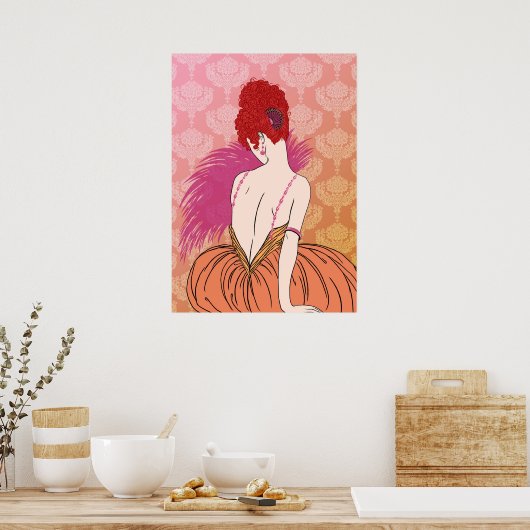 Art Deco Lady met Damask - BIANCA: Melon Melange Poster (Keuken)
