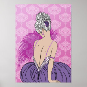 Art Deco Lady met Damask - BIANCA: Parisian Plum Poster