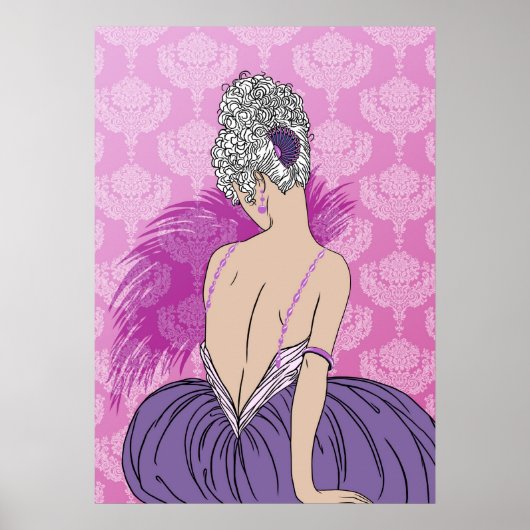 Art Deco Lady met Damask - BIANCA: Parisian Plum Poster (Voorkant)