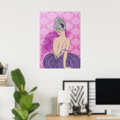 Art Deco Lady met Damask - BIANCA: Parisian Plum Poster (Thuiskantoor)
