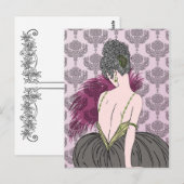Art Deco Lady met Damask - BIANCA: Tea Time Briefkaart (Voorkant / Achterkant)
