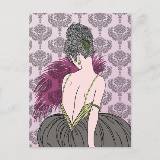 Art Deco Lady met Damask - BIANCA: Tea Time Briefkaart (Voorkant)