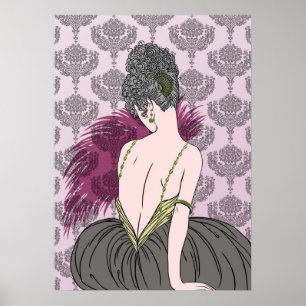 Art Deco Lady met Damask - BIANCA: Tea Time Poster