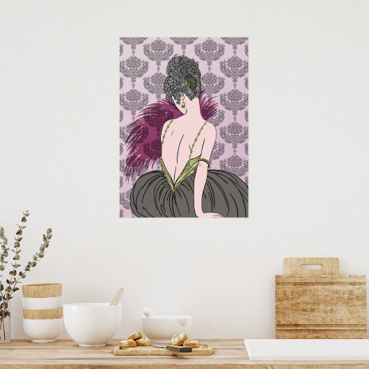 Art Deco Lady met Damask - BIANCA: Tijd in thee Poster (Keuken)
