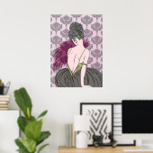 Art Deco Lady met Damask - BIANCA: Tijd in thee Poster (Thuiskantoor)