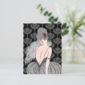 Art Deco Lady met Damask - BIANCA: Wintergras Briefkaart (Staand voorkant)