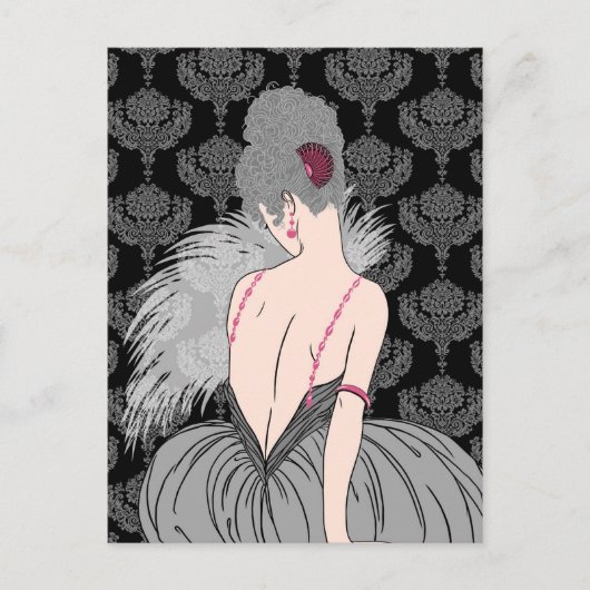 Art Deco Lady met Damask - BIANCA: Wintergras Briefkaart (Voorkant)