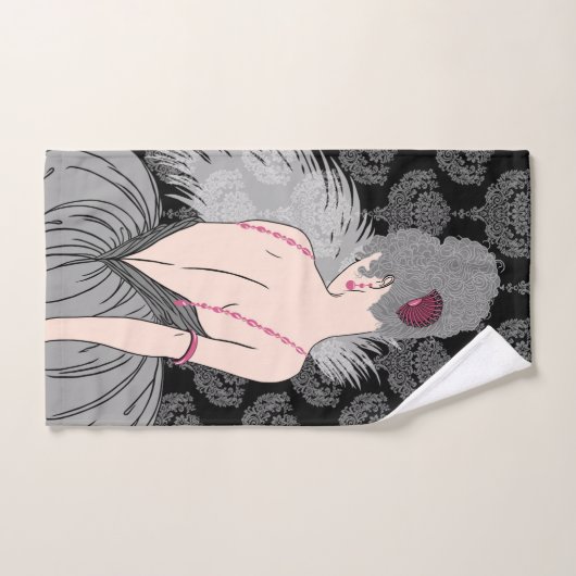 Art Deco Lady met Damask - BIANCA: Wintergras Handdoek (Handdoek)