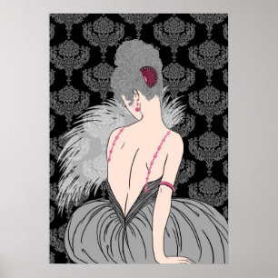 Art Deco Lady met Damask - BIANCA: Wintergras Poster