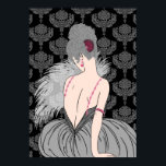 Art Deco Lady met Damask - BIANCA: Wintergrays Poster<br><div class="desc">Onze mooie Bianca is gekleed in een volle rok en haar top heeft riemen die bestaan uit sieraden. Ze houdt een fan van veren en zit vast tegen een achtergrond van rijke dameskast. Het haar van Bianca is een massa krullen in een fabelachtige updo, op zijn plaats gehouden met een...</div>