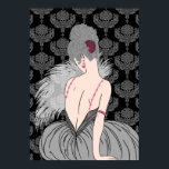 Art Deco Lady met Damask - BIANCA: Wintergrays Poster<br><div class="desc">Onze mooie Bianca is gekleed in een volle rok en haar top heeft riemen die bestaan uit sieraden. Ze houdt een fan van veren en zit vast tegen een achtergrond van rijke dameskast. Het haar van Bianca is een massa krullen in een fabelachtige updo, op zijn plaats gehouden met een...</div>