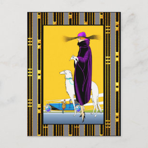 Art Deco Lady met Dog Briefkaart