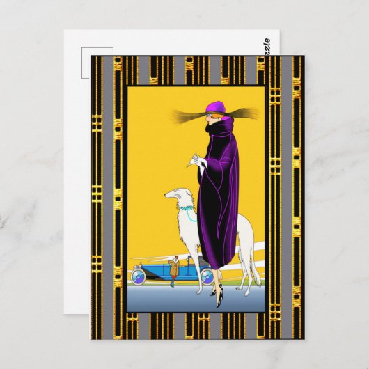 Art Deco Lady met Dog Briefkaart (Voorkant / Achterkant)
