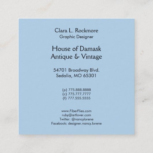 Art Deco Lady met juwelen - BIANCA: Blauwe maandag Vierkante Visitekaartje (Achterkant)