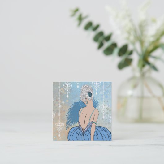 Art Deco Lady met juwelen - BIANCA: Blauwe maandag Vierkante Visitekaartje (Staand voorkant)