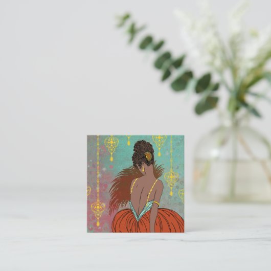 Art Deco Lady met juwelen - BIANCA: zomer Vierkante Visitekaartje (Staand voorkant)