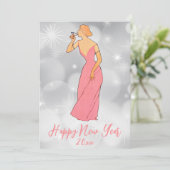Art Deco Lady New Years Eve Party Kaart (Staand voorkant)