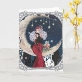 Art Deco Lady op de moonkerstkaart Kaart (Gele Bloem)