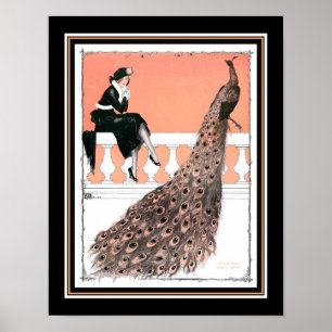 , Art Deco "Lady & Peacock" Poster
