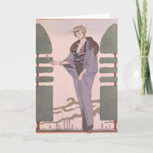 Art Deco Lady - Staande naast het getrimde plant. Feestdagen Kaart