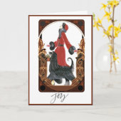 Art Deco Lady Walking Dog-kerstkaart Kaart (Gele Bloem)