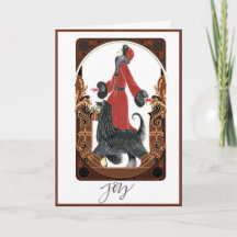 Art Deco Lady Walking Dog-kerstkaart