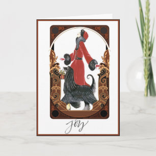 Art Deco Lady Walking Dog-kerstkaart Kaart