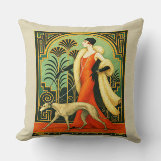 Art Deco Lady with Dog Kussen