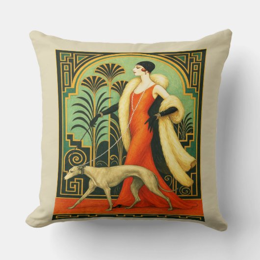 Art Deco Lady with Dog Kussen (Voorkant)